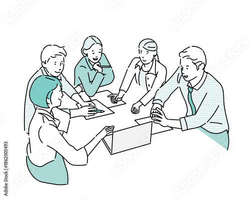 オフィスでミーティングするビジネスパーソンービジネスチームのスタートアップイラスト素材