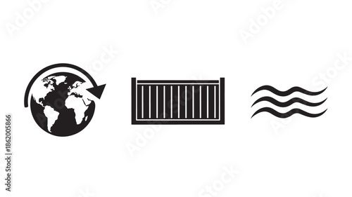 Global warming icons in simple flat design with black color on white background for environmental awareness