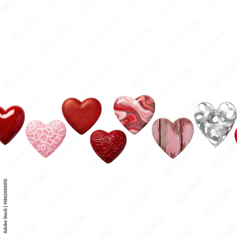 Obraz premium Assorted heart-shaped decorations isolated on transparent background