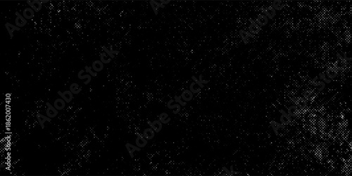 Snow, stars, fairy twinkling lights, rain drops on black background. Abstract vector noise. Small particles of debris and dust. Distressed uneven grunge texture overlay.