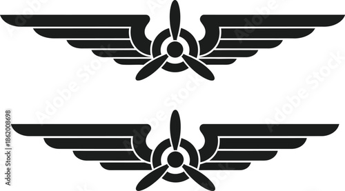 Black and white aviation wing emblems with propellers a classic design element