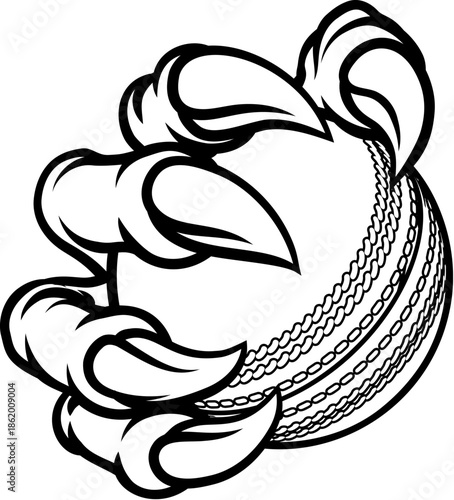 A cricket claw sports illustration of an eagle or animal monster hand holding ball