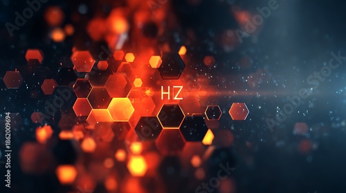 Glowing Orange Hexagons and Particles with Text HZ abstract amber Photo