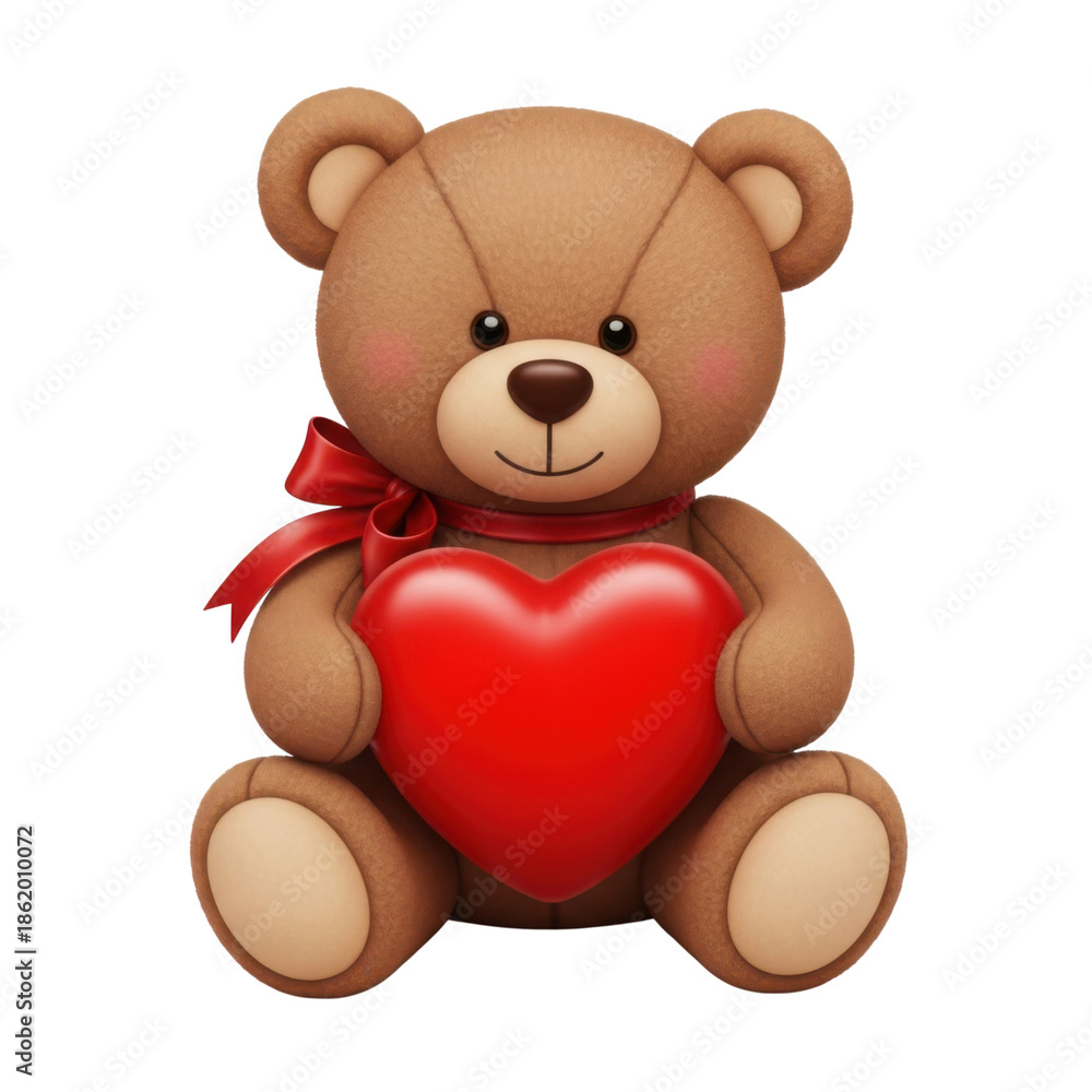 Fototapeta premium Teddy bear holding heart isolated on transparent background