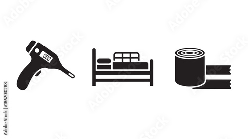 Black Silhouette Icons of Furniture Assembly Tools in Simple Flat Design with Clean Lines and Minimalist Aesthetic for Web Graphics