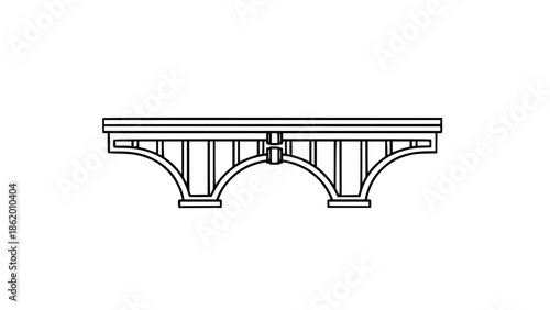 A hand-drawn line art vector illustration of a bridge with arches and a flat top