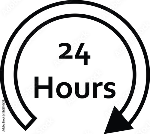 24 hours circular clock icon with arrow