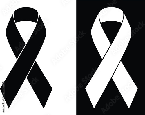 Black and white awareness ribbons on white and black backgrounds