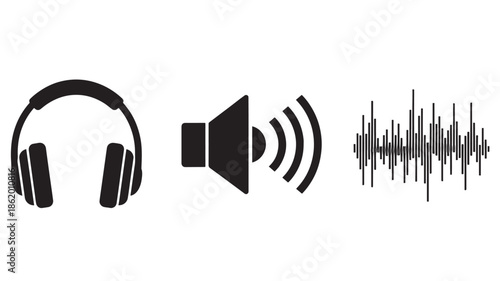 Audio Symbols in Minimalist Design with Simple Icons and Monochromatic Color Scheme for Music Industry