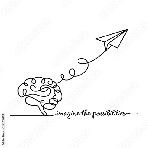 Creative Brain and Paper Airplane Illustration with Imagine the Possibilities Text