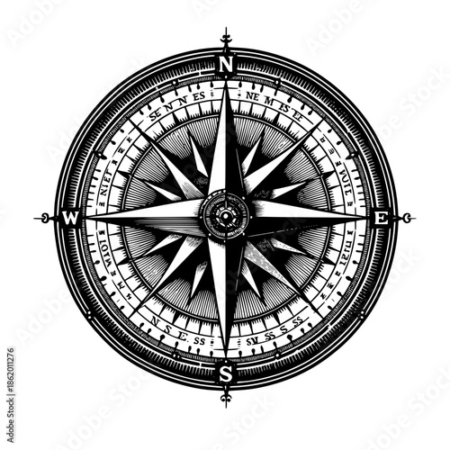 Compass Rose: Intricate detail of a classic compass rose, guiding the way with precision and timeless elegance,  a symbol of direction and exploration.