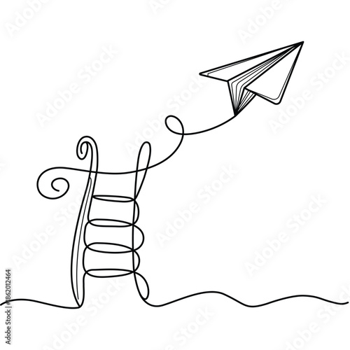 spool of thread with paper airplane flying