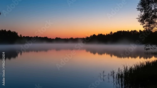 Wallpaper Mural Serene Sunrise Over Misty Lake with Reflections, Calming and Peaceful Scenery Torontodigital.ca
