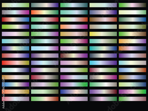 Grid of colorful horizontal gradient bars on a black background — abstract gradient palette mosaic for design and color reference