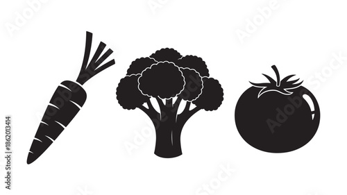 Vegetables Silhouette Dark Flat Icon Set for Healthy Eating