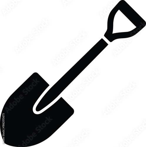 Black Silhouette Shovel Icon Vector Graphic Symbol for Gardening and Construction Projects Illustration