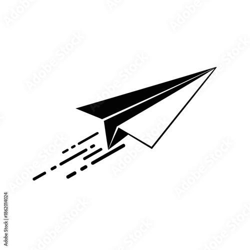 Paper airplane soaring through air with motion lines