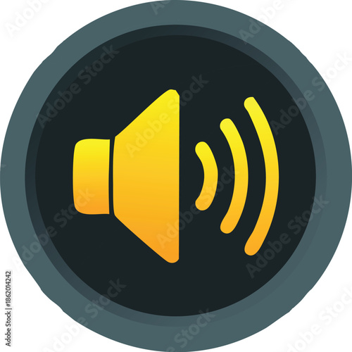 Yellow Speaker Icon With Sound Waves In Circular Button