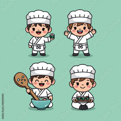 Cute Chef Character Set.