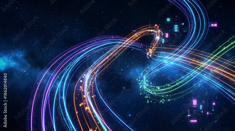Fototapeta premium Futuristic Light Trails in a Digital Universe