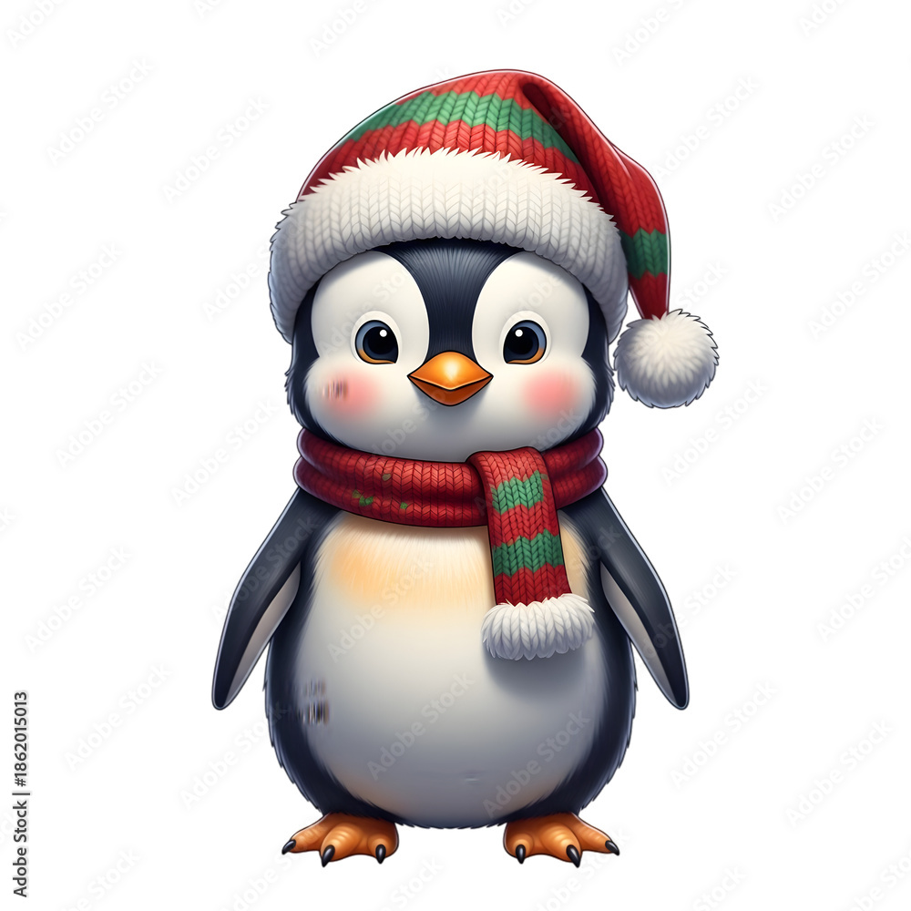 Fototapeta premium generative ai Cute penguin wearing winter hat