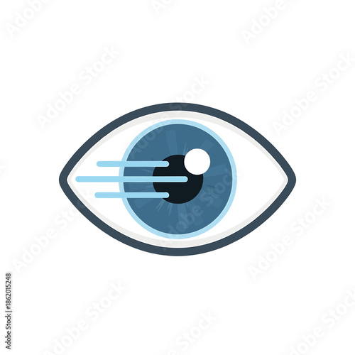 An eye looking forward with a blue iris and motion blur effect on a white background