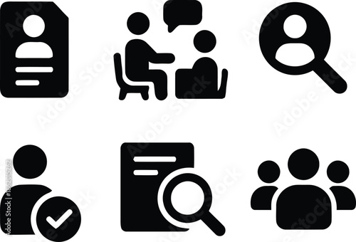 Pack of Human Resources Recruitment and Team Management Icons Featuring Resume Interview and Magnifying Glass on Transparent Background Two Hundred Characters
