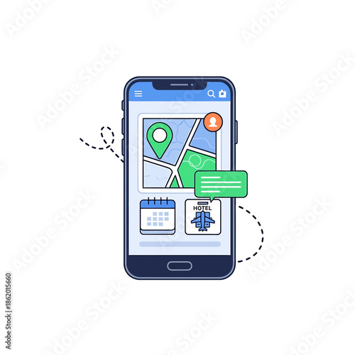 Smartphone displaying a map application with location services and notifications