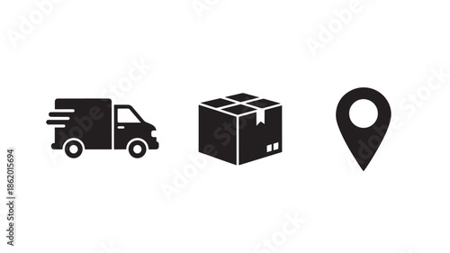 Delivery Icons in Simple Flat Design with Black Color on White Background for Logistics