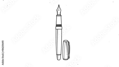 Elegant fountain pen with cap isolated on white background