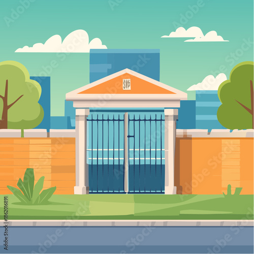 Prison exterior - building outside with law enforcement