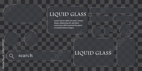 Liquid glass smartphone interface isolated. White ui light frame square and circle banner with shine stroke. Control center widget for smartphone and web app, vector illustration.
