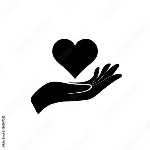 Vector icon silhouette of a hand with a heart on a transparent background, a symbol of love and kindness