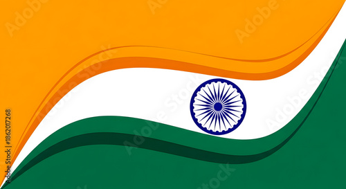 Indian flag with wavy design and blue wheel emblem