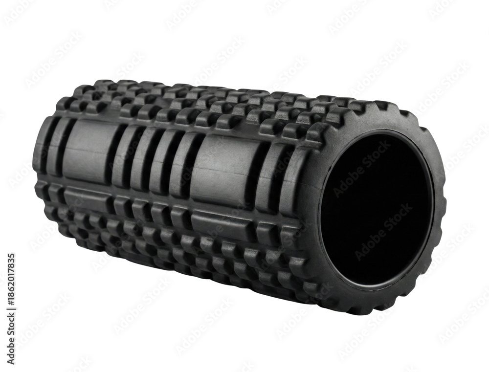 Obraz premium Black foam roller cylinder. Muscle recovery massage tool.