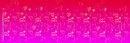 Gradient pink and red background with scattered yellow and pink hearts love symbol