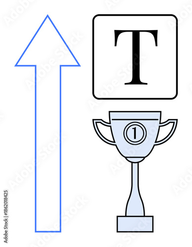 Growth concept. Growth illustrated with an upward arrow, trophy success, and a text icon. Growth, progress, achievements showcased creatively. Great for motivation, business education progress