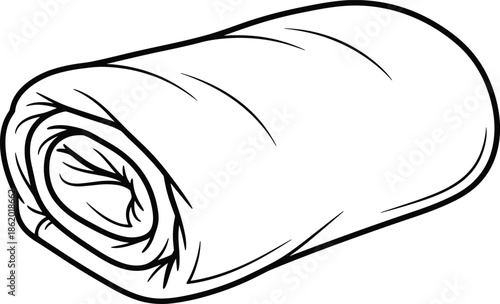 Rolled blanket outline illustration in clean minimalist line art style, textile bedding vector sketch for comforter or quilt design