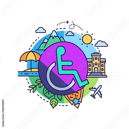 Traveling person enjoying leisure activities in a vibrant, scenic landscape