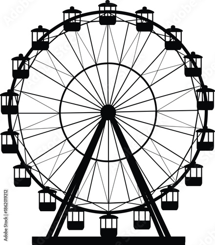 Silhouette of Ferris wheel at amusement park, carnival ride attraction, tourism leisure symbol and entertainment fairground landmark illustration