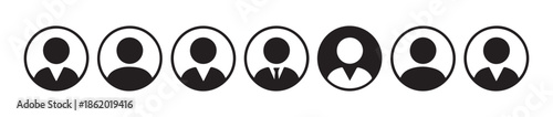 Various circular portrait icons displaying solid and line profile representations for user identification purposes