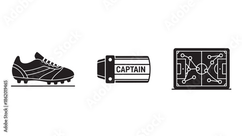 Soccer Captain Armband with Football Boot and Tactics Board in Simple Monochrome Design for Sports Team Management