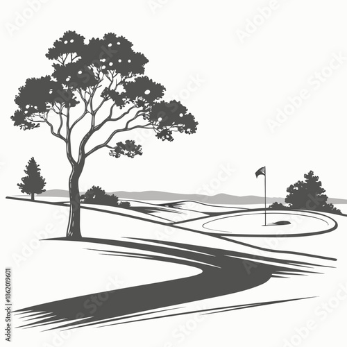 Golf course pathway under tree