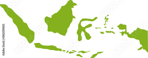 Green Map of Indonesia Archipelago on White Background.