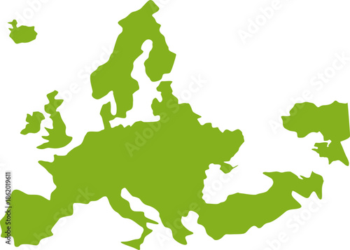 Green Silhouette Map of Europe Continent Isolated on White Background.