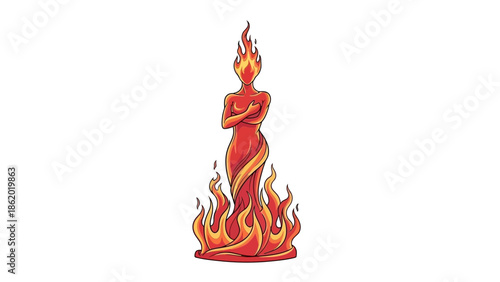 Woman engulfed in flames illustration artwork.