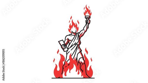 Burning Statue of Liberty illustration symbolizing freedom and protest.