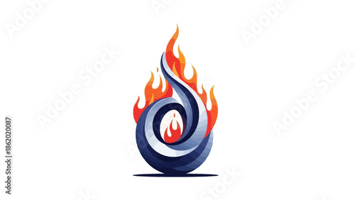 Stylized flame icon with swirling design and vibrant colors.