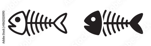 Two stylized fish skeleton icons in outline and solid fill contrasting visual styles on white background