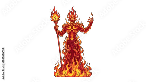 Fiery Demon or Spirit with Flames and Torch.